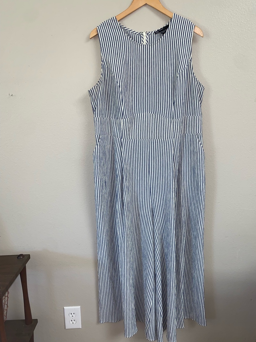 Maggy London Blue White Striped Wide Leg Jumpsuit Plus Size 14W